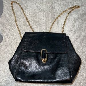 J Marc Leather Chain-Strap Backpack Black